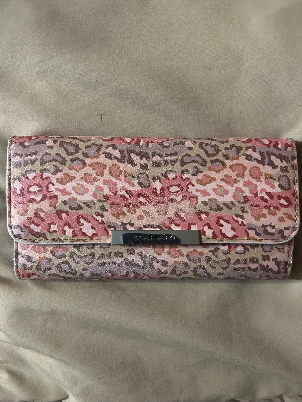 Tahari Pink and Beige Leopard-Print Wallet